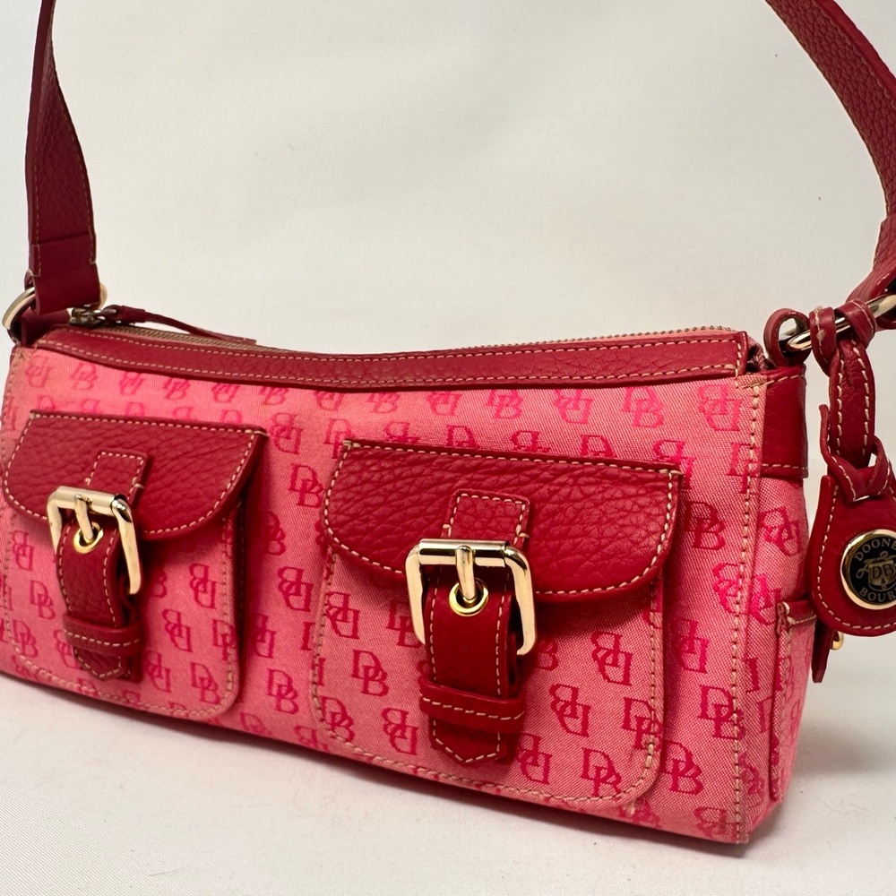 Vintage Y2K Dooney & Bourke Pink Logo Canvas Shoulder Baguette Bag